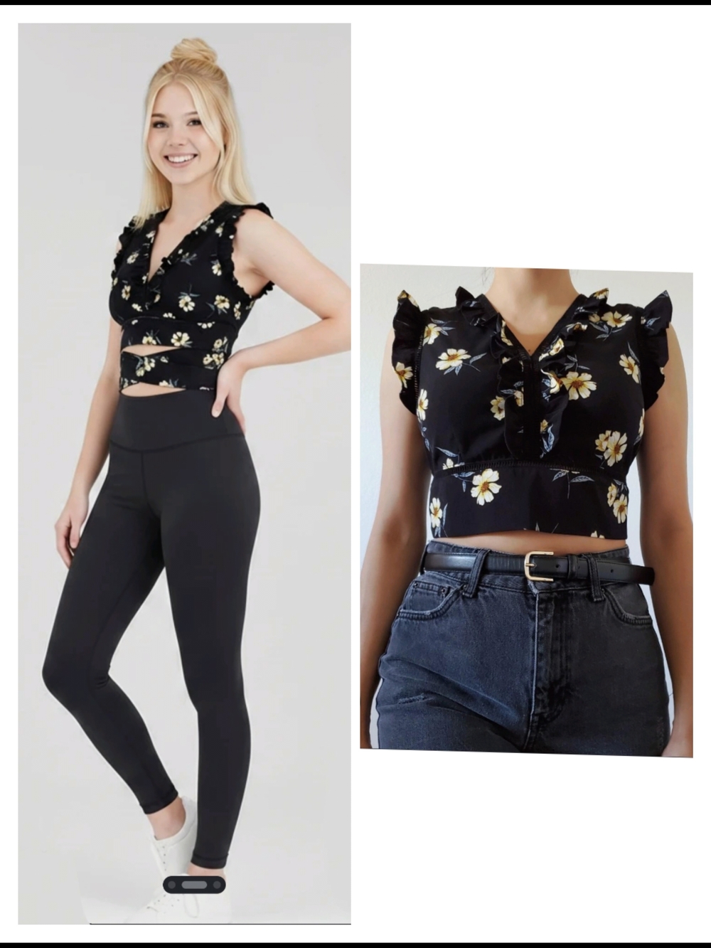 Xhilaration Black Floral Ruffle Crop Top